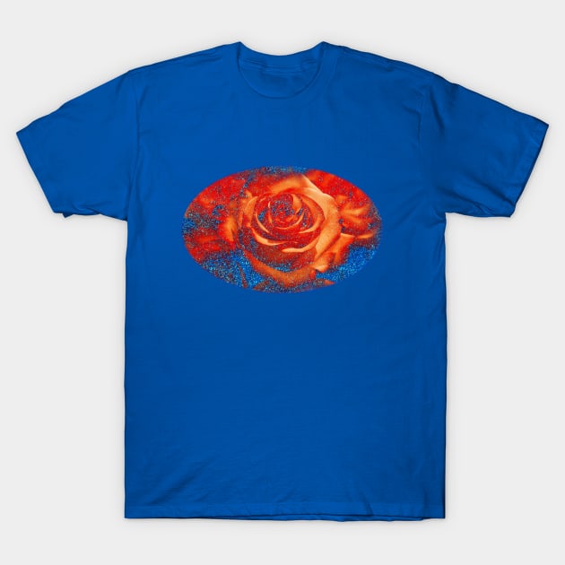 Red Roses and blue glitter floral pattern with romantic flowers T-Shirt by designsbyxarah